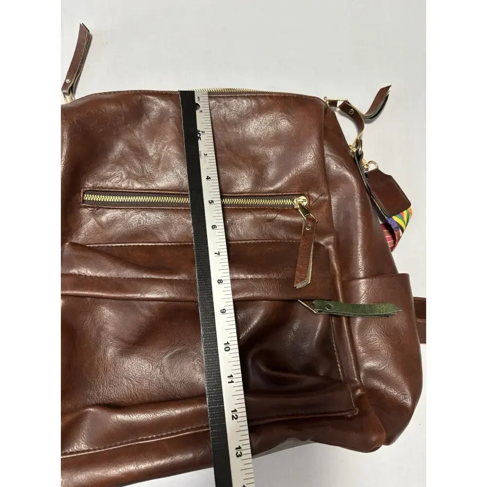 Brown Faux Leather Backpack Travel School Colorful Shoulder Strap BOHO‎ Aztec